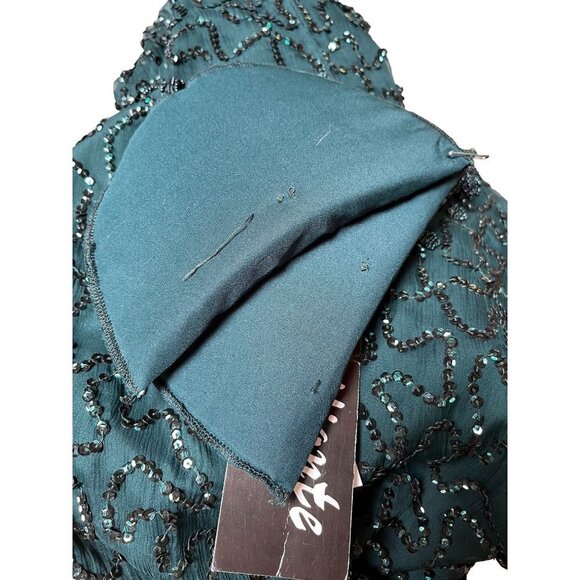 Vintage 90s NWT Beaded Sequin Soutache Cocktail Dress Emerald Green Size S/M - Picture 12 of 12